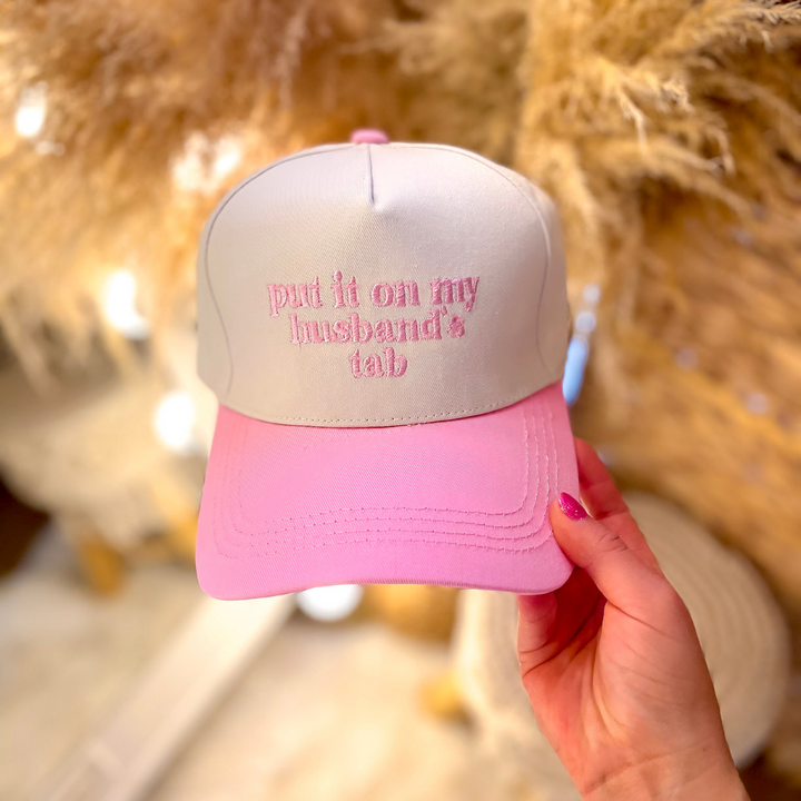 Put It On My Husband's Tab Two Tone Canvas Trucker Cap in Multiple Color Options