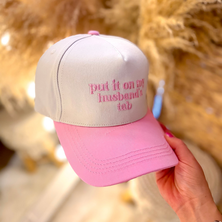 Put It On My Husband's Tab Two Tone Canvas Trucker Cap in Multiple Color Options