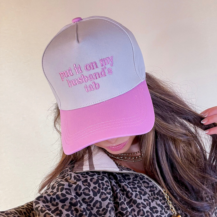Put It On My Husband's Tab Two Tone Canvas Trucker Cap in Multiple Color Options