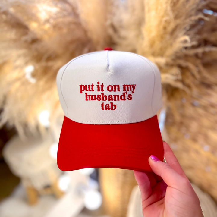 Put It On My Husband's Tab Two Tone Canvas Trucker Cap in Multiple Color Options