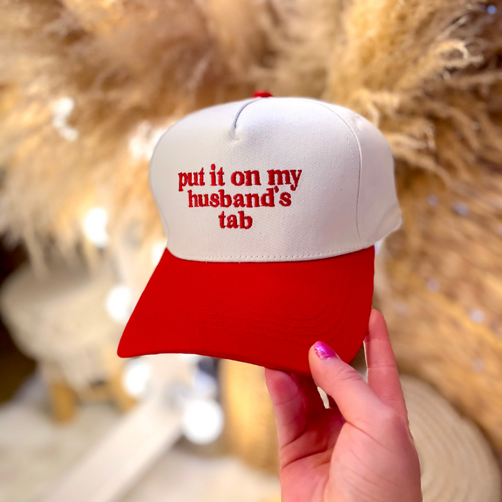 Put It On My Husband's Tab Two Tone Canvas Trucker Cap in Multiple Color Options