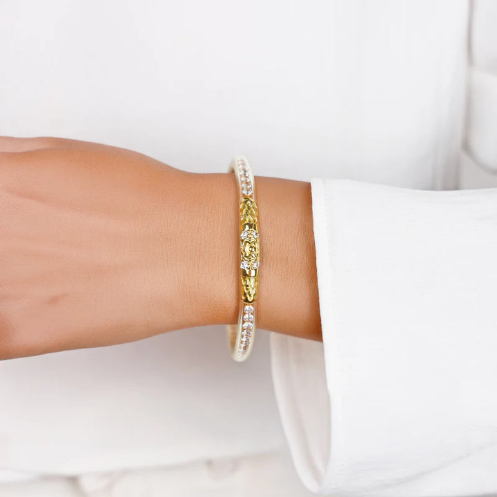 BuDhaGirl | Clear Crystal Queen All Weather Bangles in Gold Lotus