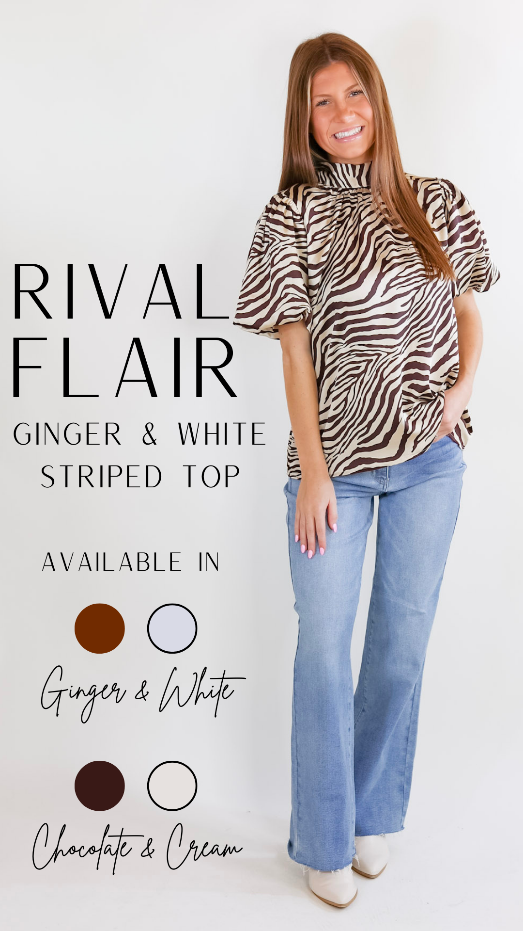 Rival Flair Zebra Print Top with Mock Neck in Chocolate Brown and Cream - Giddy Up Glamour Boutique