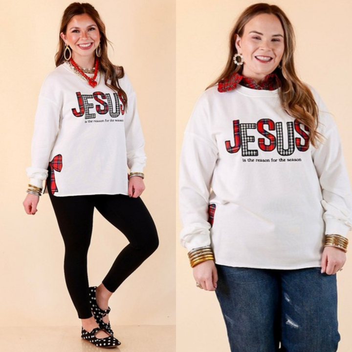 Reason for the Season Jesus appliqué sweatshirt in white