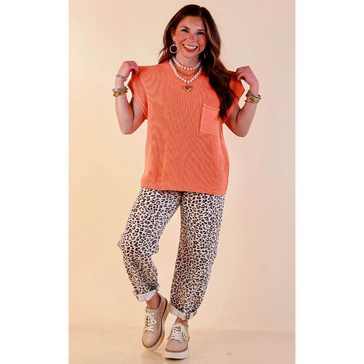 Repeat Ready Cap Sleeve Sweater with Front Pocket in Coral Orange