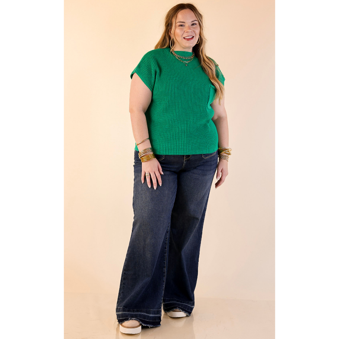 Repeat Ready Cap Sleeve Sweater with Front Pocket in Kelly Green