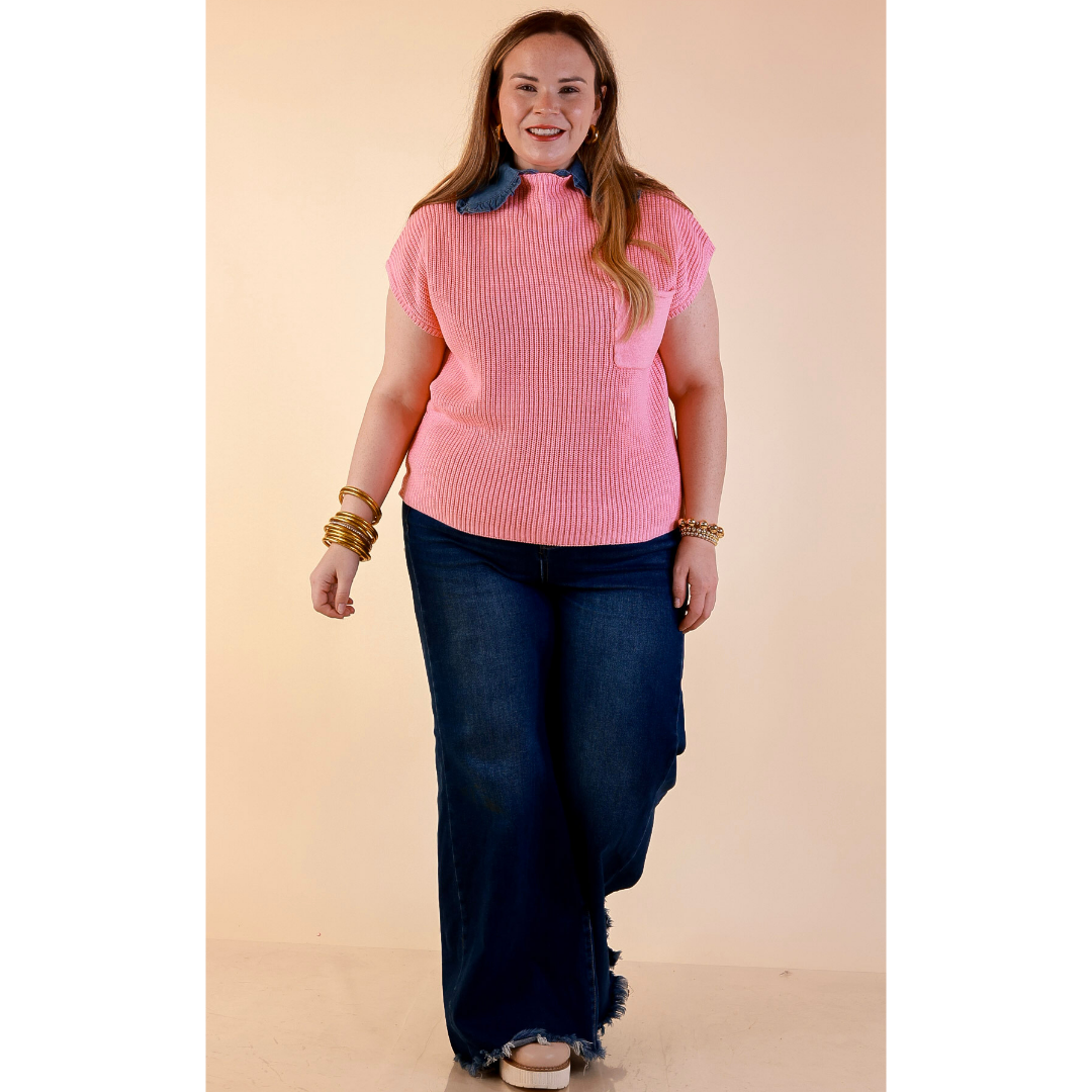 Repeat Ready Cap Sleeve Sweater with Front Pocket in Pink