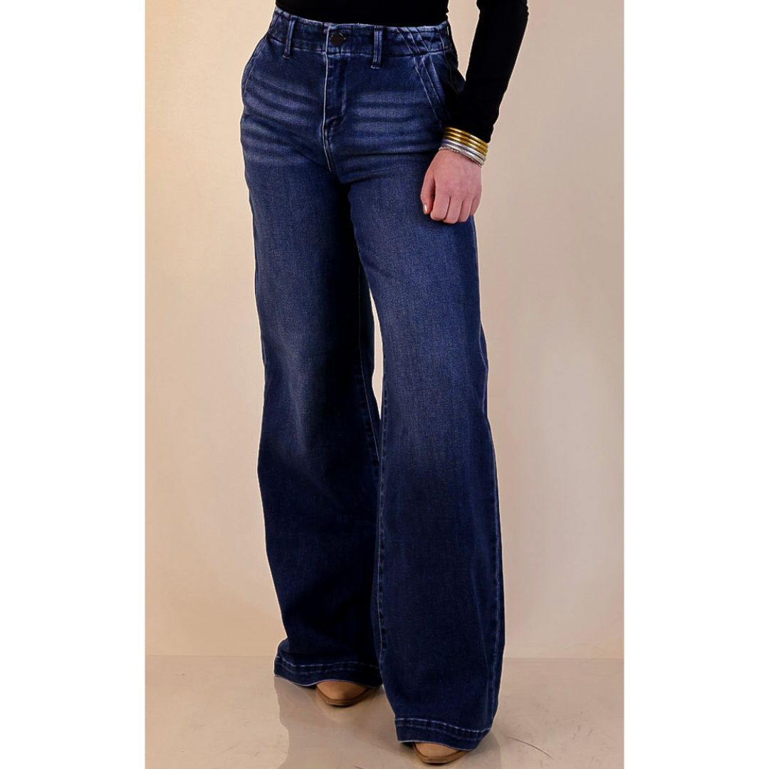 Risen | Always on Point Wide Leg Trouser Jeans in Dark Wash