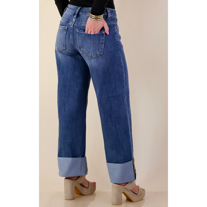 Risen | On Solid Ground Straight Leg Cuffed Jeans in Medium Wash