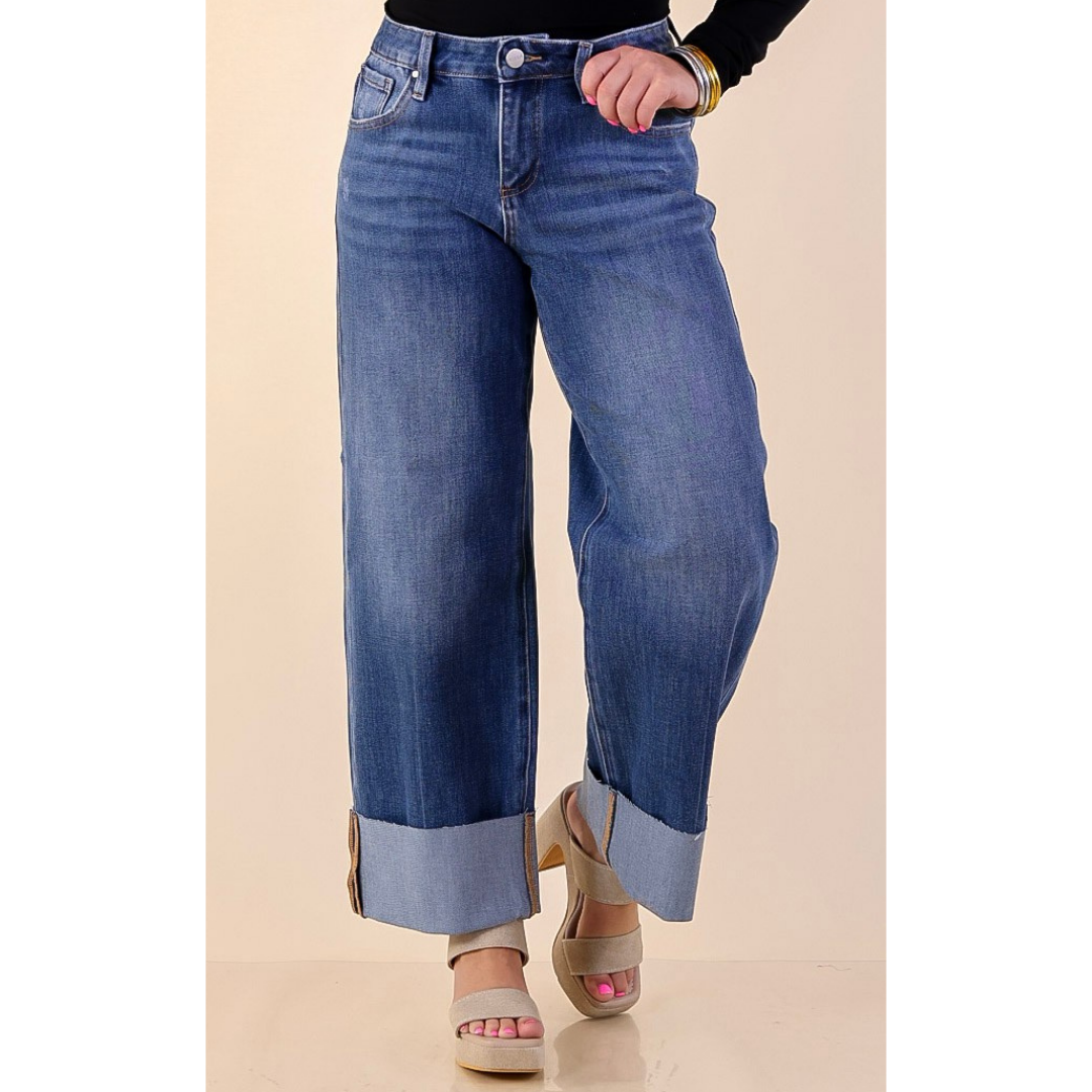 Risen | On Solid Ground Straight Leg Cuffed Jeans in Medium Wash