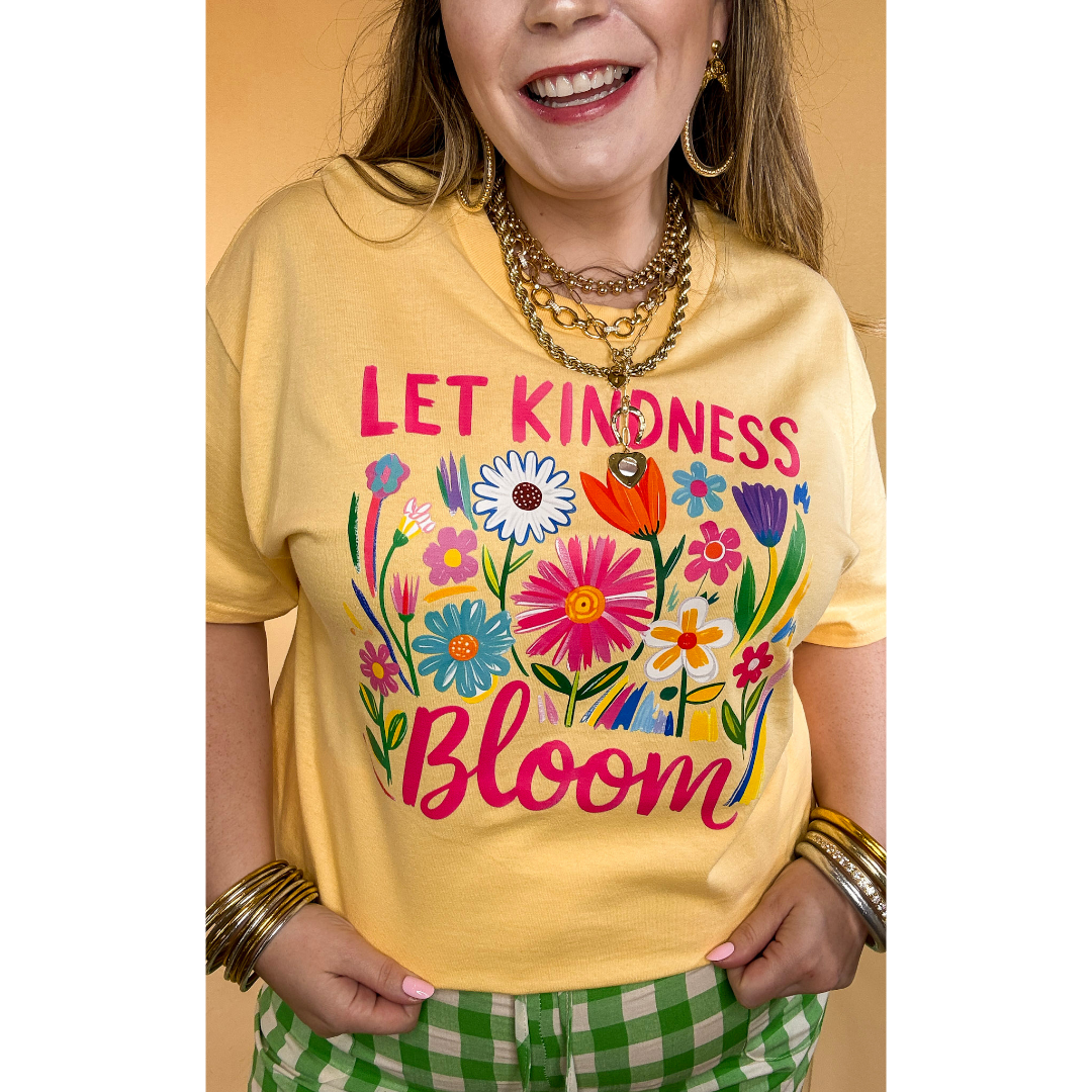 Rooted in Kindness "Let Kindness Bloom" Short Sleeve Graphic Tee in Butter Yellow