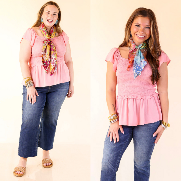 Top includes a crocheted body, a lining underneath, a square neckline, and half sleeves. Halle is wearing size small. Available in sizes small through plus size.