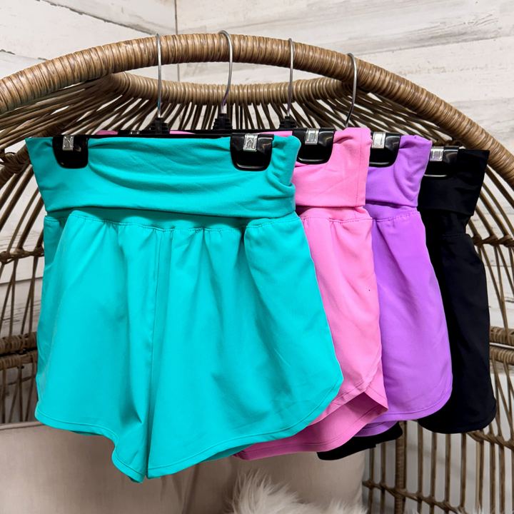 Running Laps Fold-Over High Waist Wind Shorts in Multiple Color Options