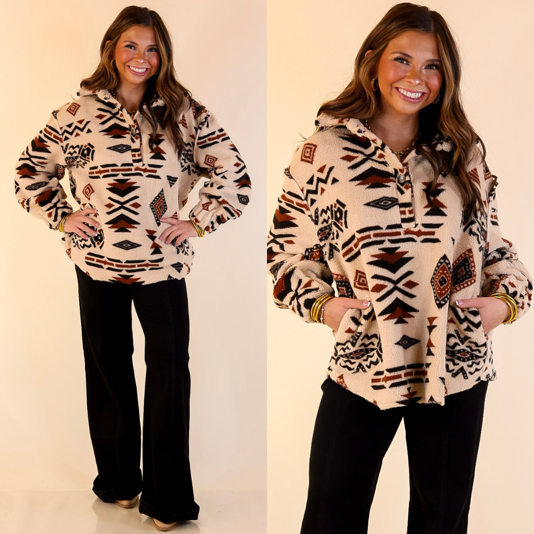 Rustic Retreat Super Soft Quarter Button Pullover Sherpa Sweatshirt in ...