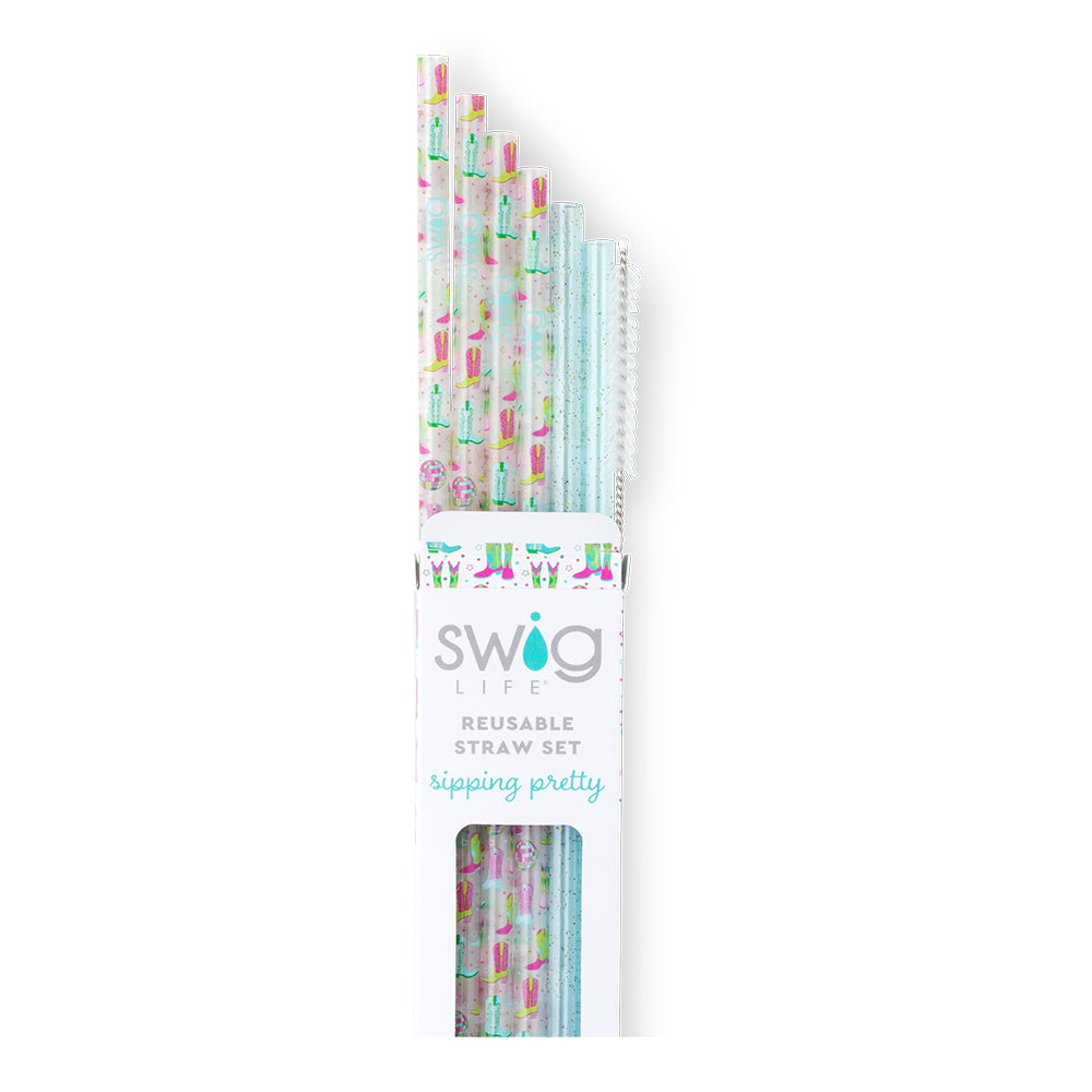 Swig | Disco Cowgirl + Aqua Glitter Reusable Straw Set