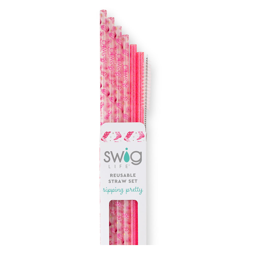 Swig | Let's Go Girls + Pink Glitter Reusable Straw Set - Giddy Up Glamour Boutique