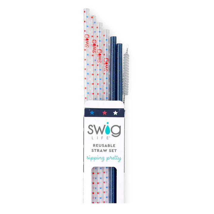 Swig | Oh My Stars + Navy Glitter Reusable Straw Set