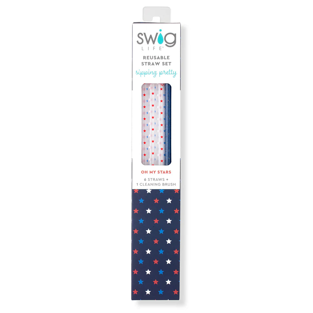 Swig | Oh My Stars + Navy Glitter Reusable Straw Set