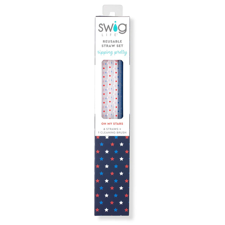 Swig | Oh My Stars + Navy Glitter Reusable Straw Set