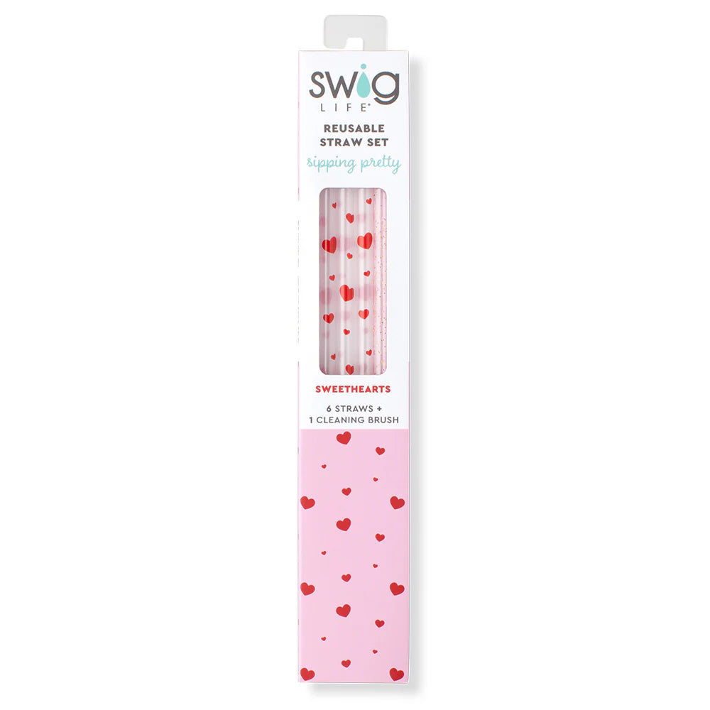 Swig | Sweethearts + Light Pink Glitter Reusable Straw Set