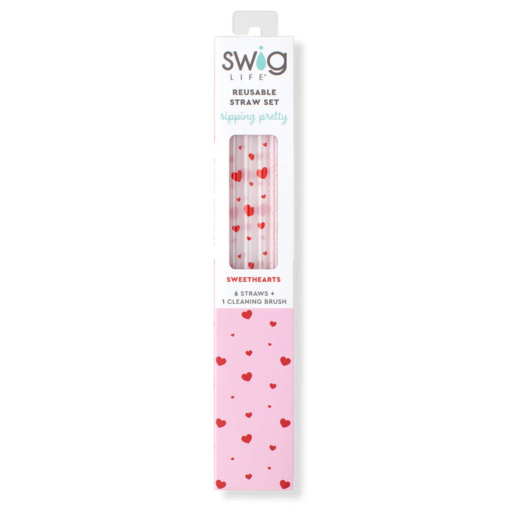 Swig | Sweethearts + Light Pink Glitter Reusable Straw Set