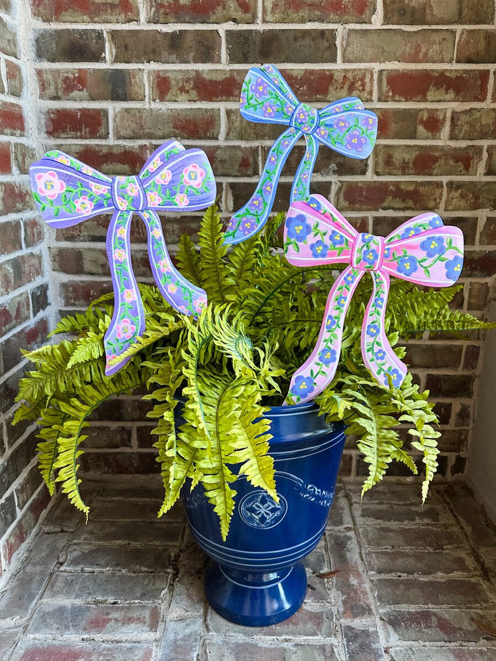 The Round Top Collection | Blooming Bows Metal Garden Stakes in Multiple Color Options