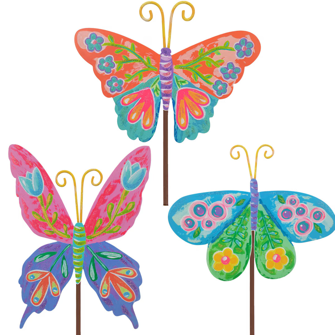 The Round Top Collection | Blooming Butterflies Metal Garden Stakes in Multiple Color Options