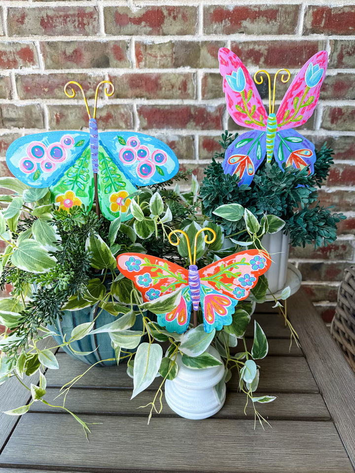 The Round Top Collection | Blooming Butterflies Metal Garden Stakes in Multiple Color Options