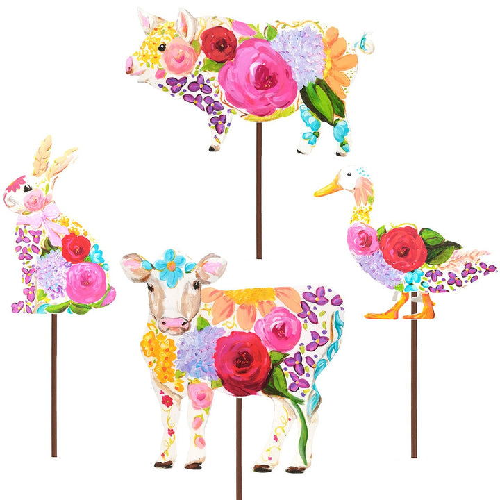 The Round Top Collection | Flower Collage Farm Animals Metal Garden Stakes