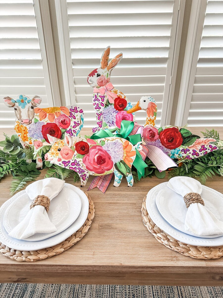 The Round Top Collection | Flower Collage Farm Animals Metal Garden Stakes