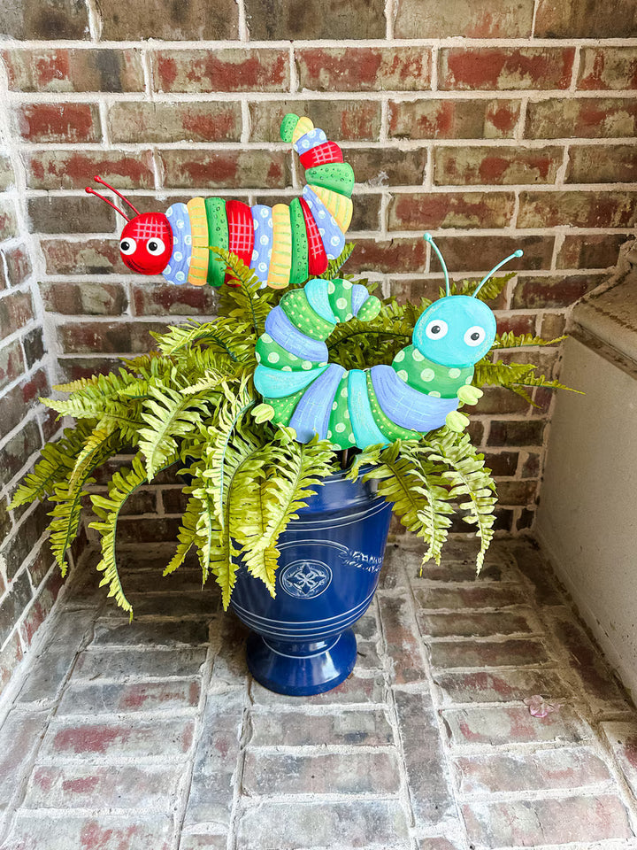 The Round Top Collection | Colorful Crazy Patterned Caterpillars Metal Garden Stakes in Multiple Color Options