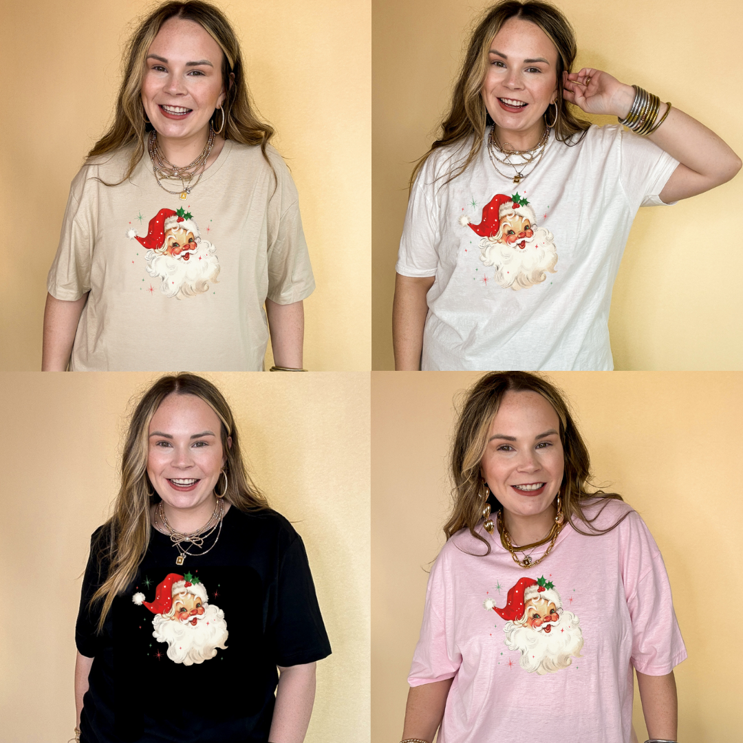 Online Exclusive | Santa Face with Red Santa Hat Graphic Tee in Multiple Color Options