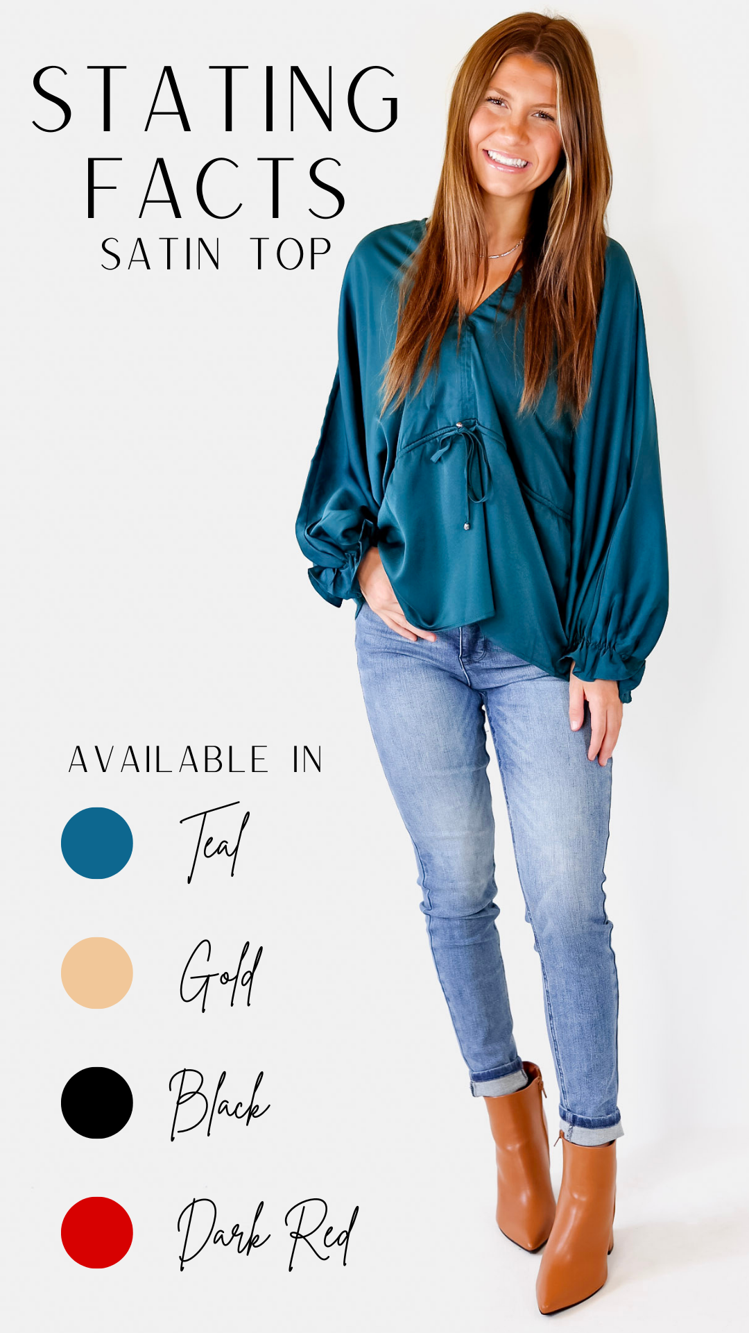 Stating Facts Satin Top with Drawstring Waist in Teal
