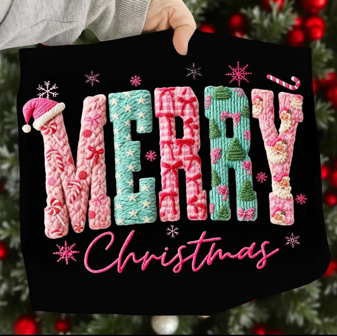 Custom Made to Order | Faux Yarn Fabulous Merry Graphic Tee or Sweatshirt in Multiple Printing Options on Black