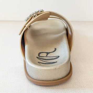 Online Exclusive | Stellar Rhinestone Buckle Slides in Metallic Gold