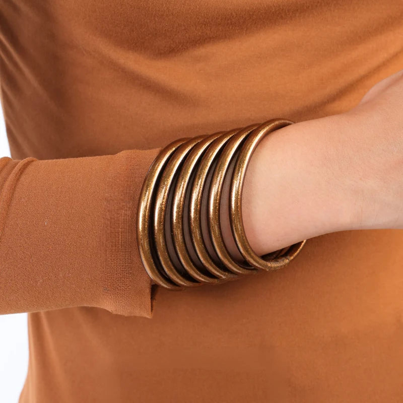 BuDhaGirl | Set of Six | All Weather Bangles in Saddle Brown