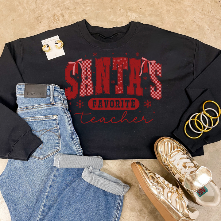 Online Exclusive | Santa's Favorite Teacher Christmas Graphic on Tee and Sweatshirt Options
