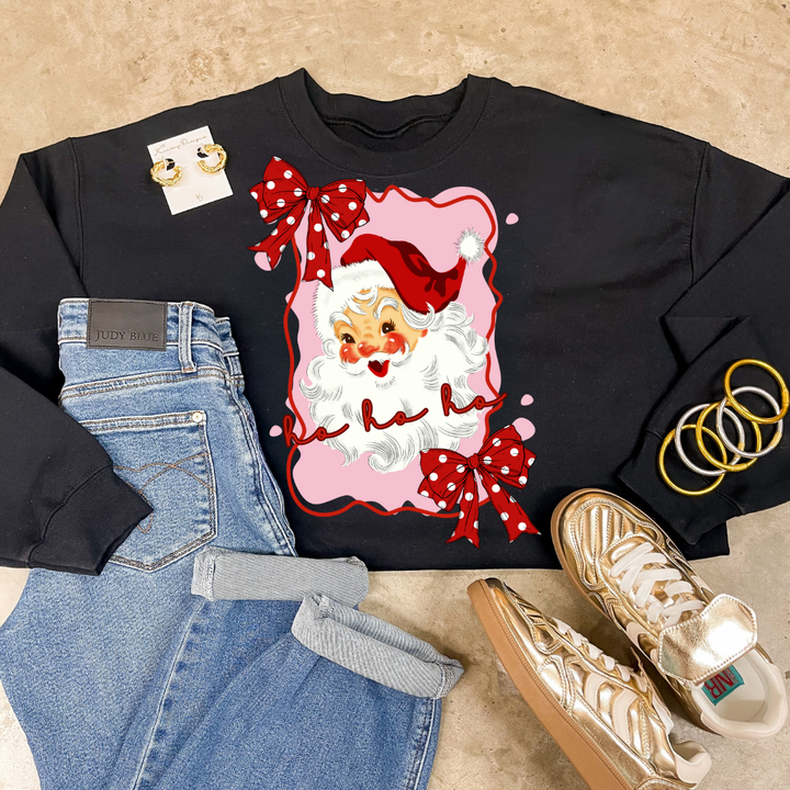 Online Exclusive | Pink Polka Dot Santa Christmas Graphic on Tee and Sweatshirt Options