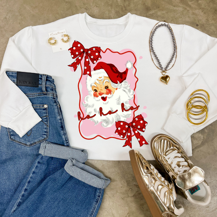 Online Exclusive | Pink Polka Dot Santa Christmas Graphic on Tee and Sweatshirt Options
