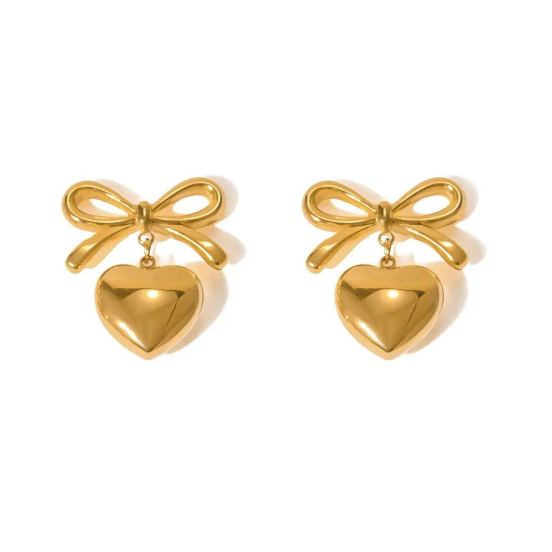 Linny Co | Ruthie Bow and Heart Drop Earrings in Gold