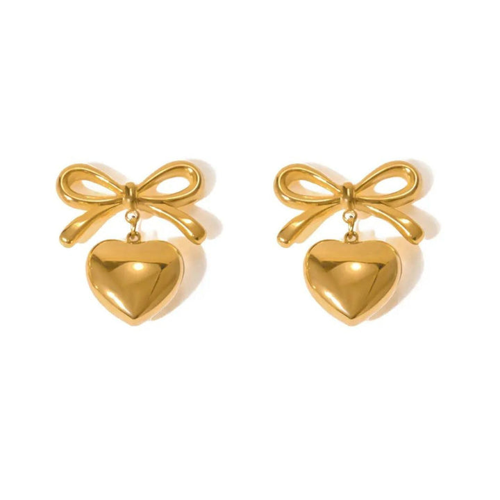 Linny Co | Ruthie Bow and Heart Drop Earrings in Gold