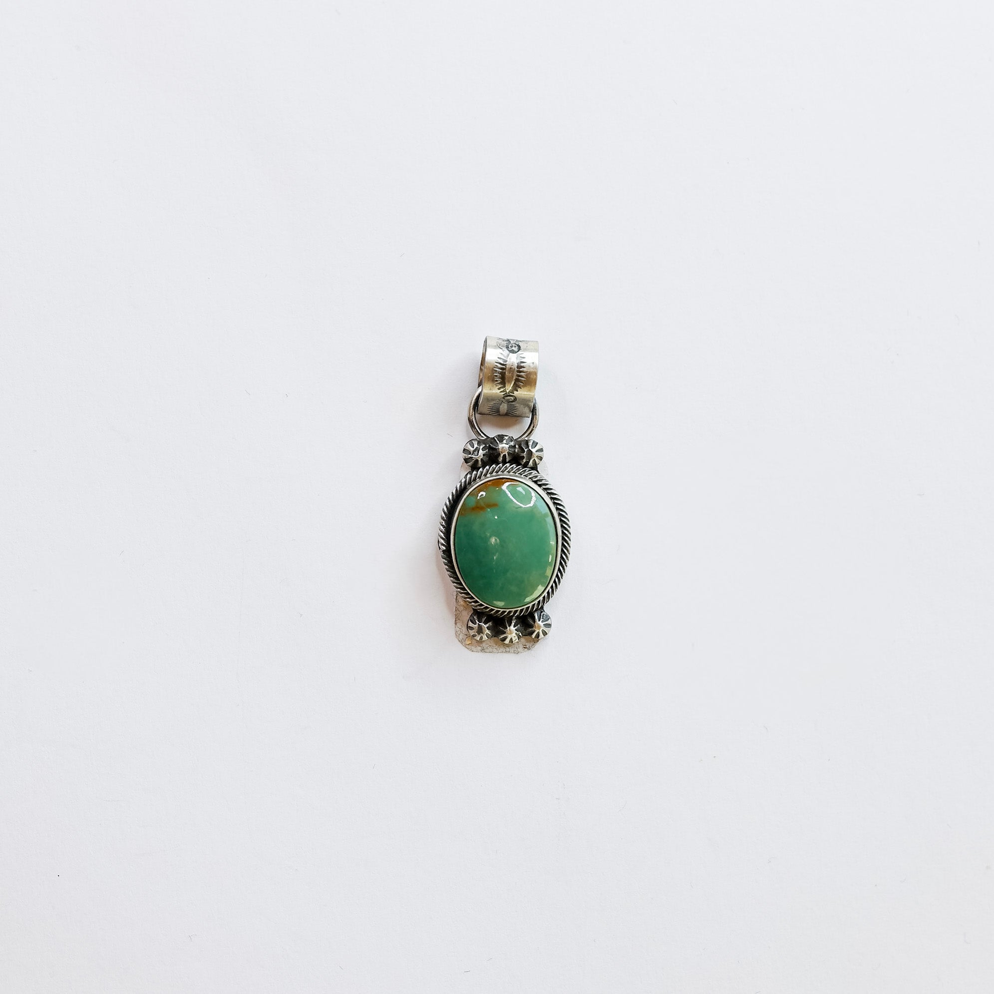 Scott Skeets | Navajo Handmade Sterling Silver Oval Pendant with Genuine Royston Turquoise Stone