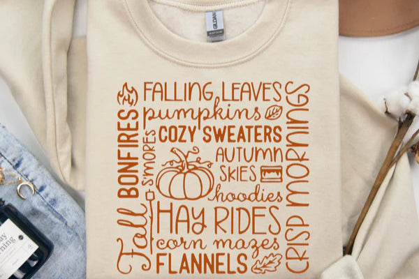 Online Exclusive | Fall Words Collage Long Sleeve Graphic Sweatshirt in Tan
