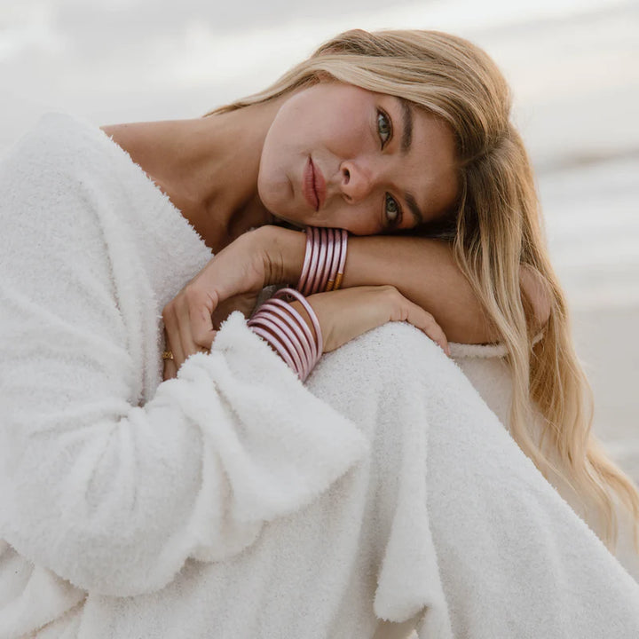 BuDhaGirl | Set of Six | All Weather Bangles in Ice Rose Pink