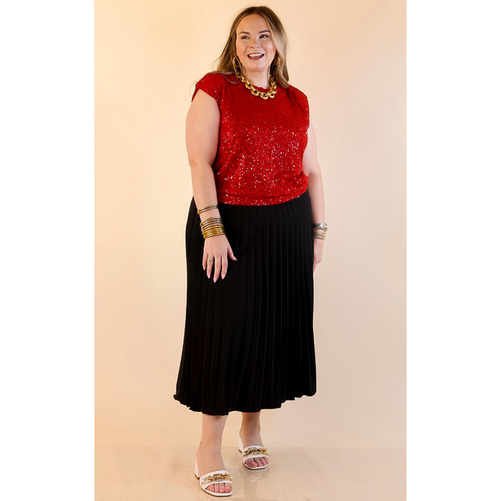 Sequin Sleek Sleeveless Dressy Sequin Top in Red
