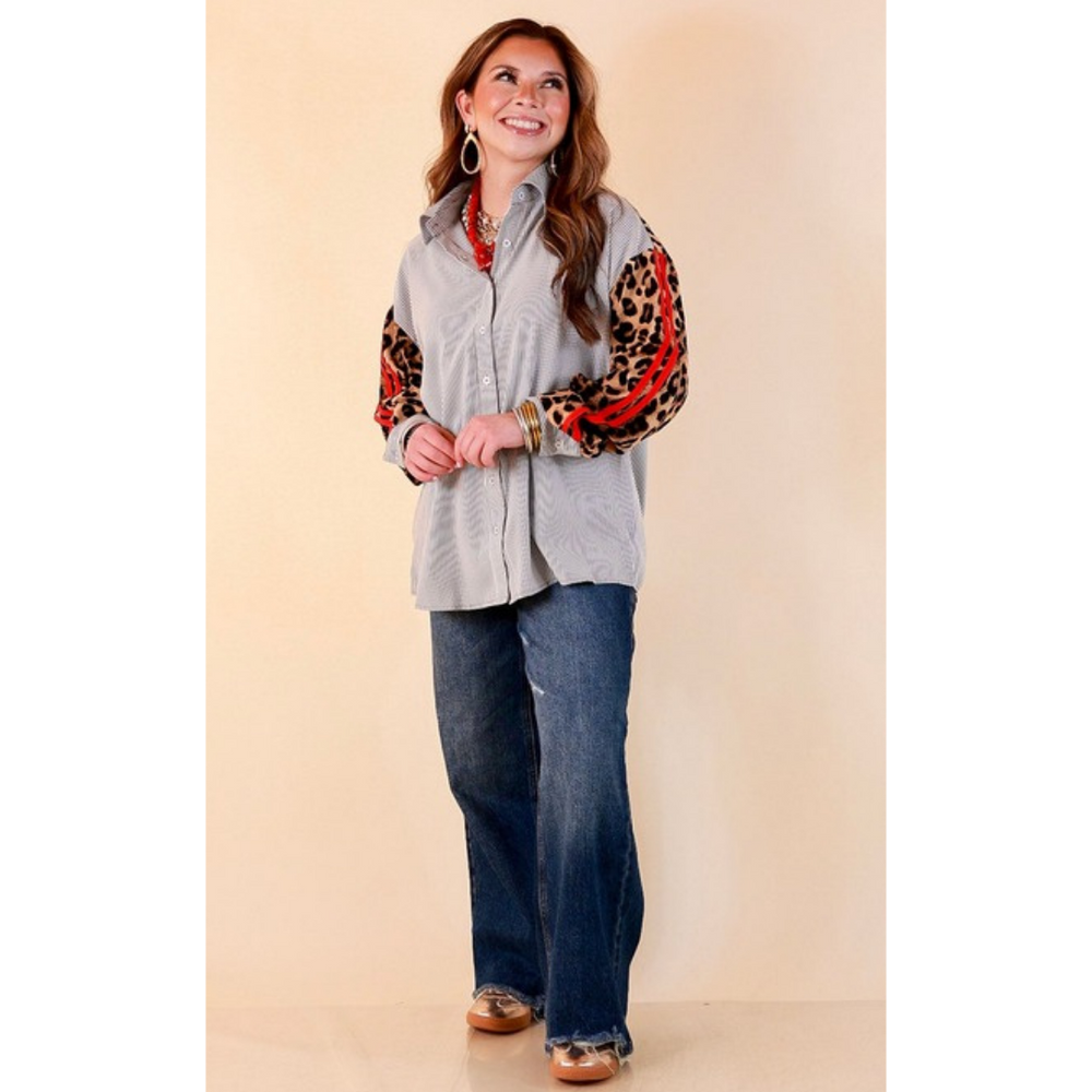 Shake It Up pinstripe button up top