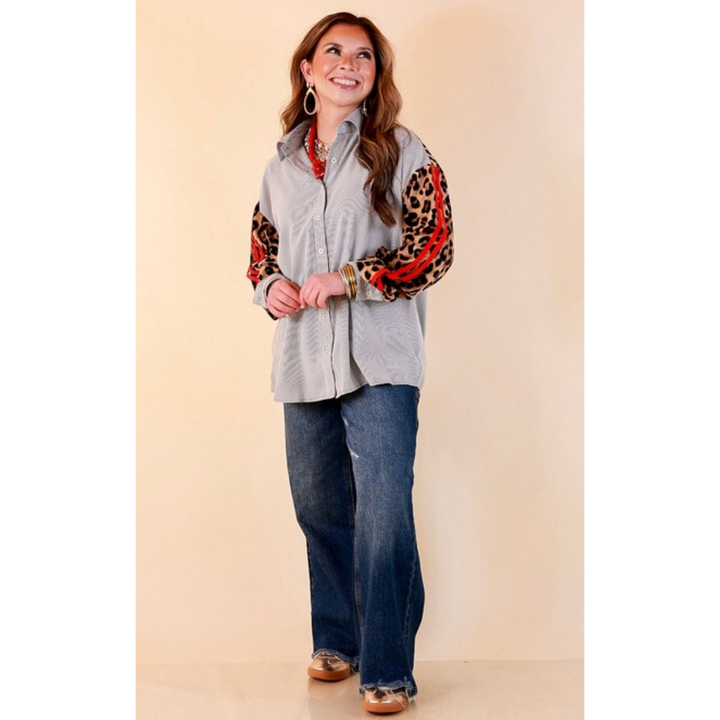 Shake It Up pinstripe button up top