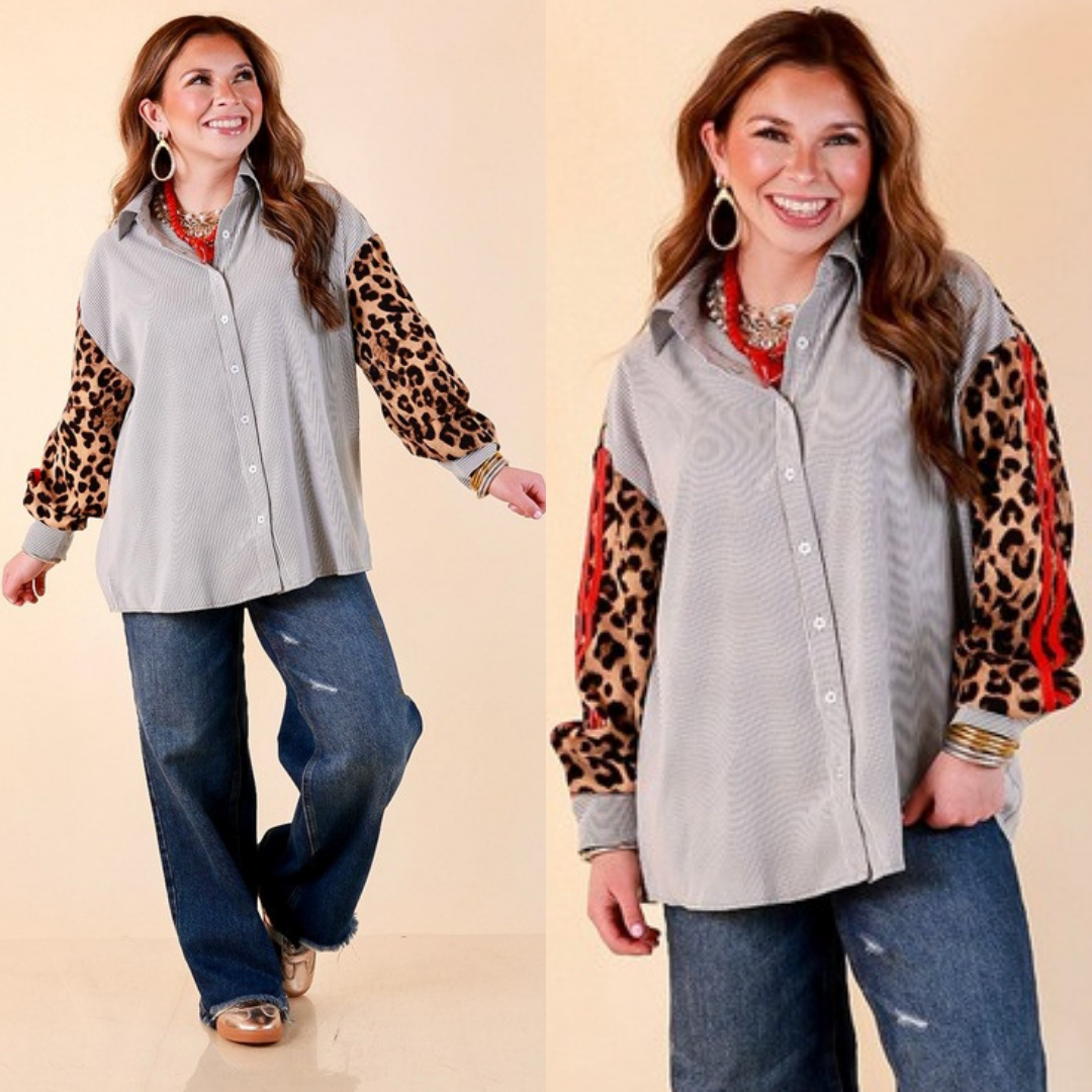 Shake It Up pinstripe button up top
