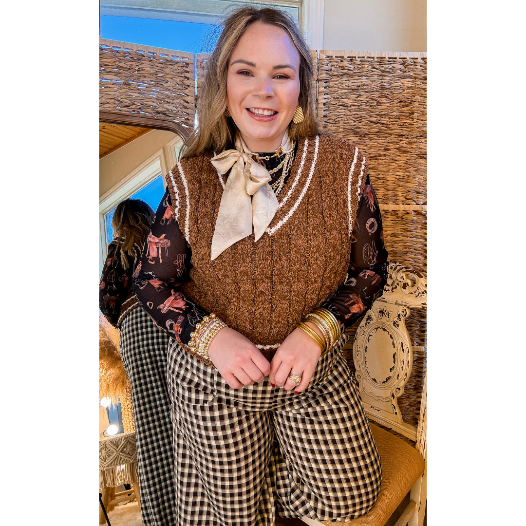 Sheer Confidence Western Saddle and Bits Icons Mesh Long Sleeve Top in Black