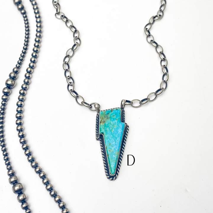 Various Artists | Navajo Handmade Sterling Silver Necklace with Kingman Turquoise Lightning Bolt Pendant - Giddy Up Glamour Boutique